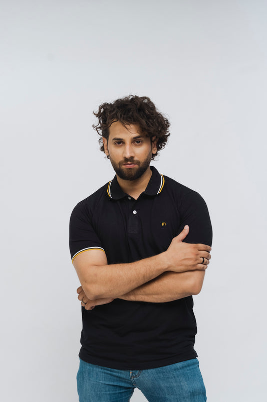 M Emblem Stretch Polo Tipping Collar (Black)