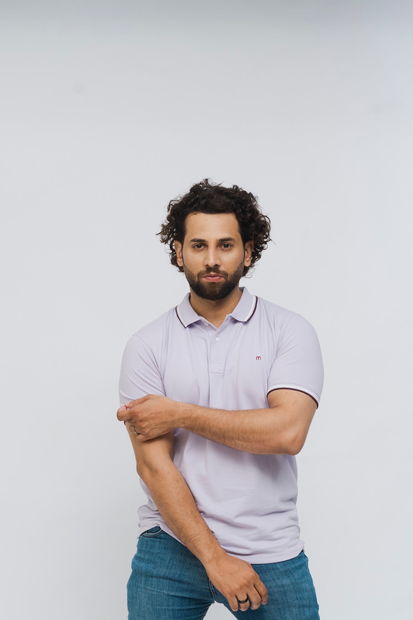 M Emblem Stretch Polo Tipping Collar (Lilac)