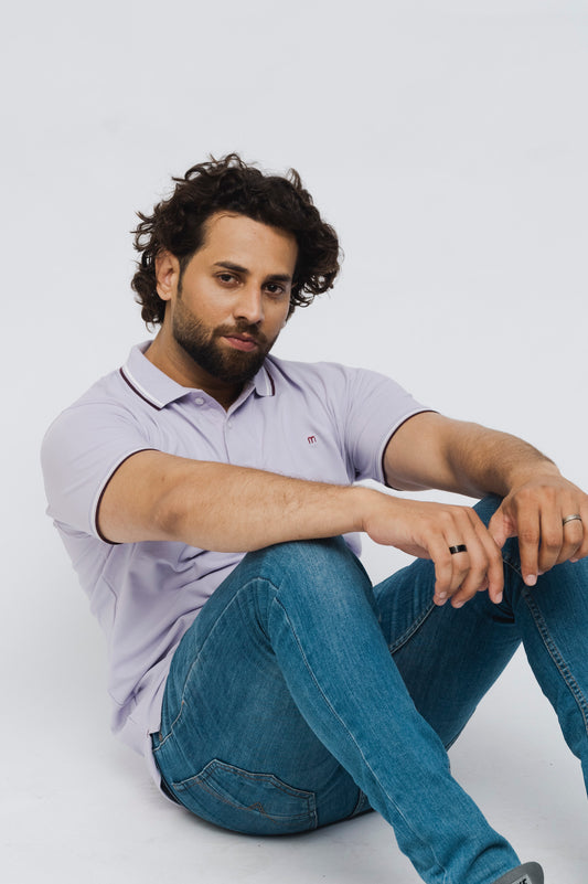 M Emblem Stretch Polo Tipping Collar (Lilac)