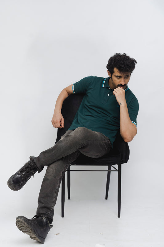 M Emblem Stretch Polo Tipping Collar (Green)