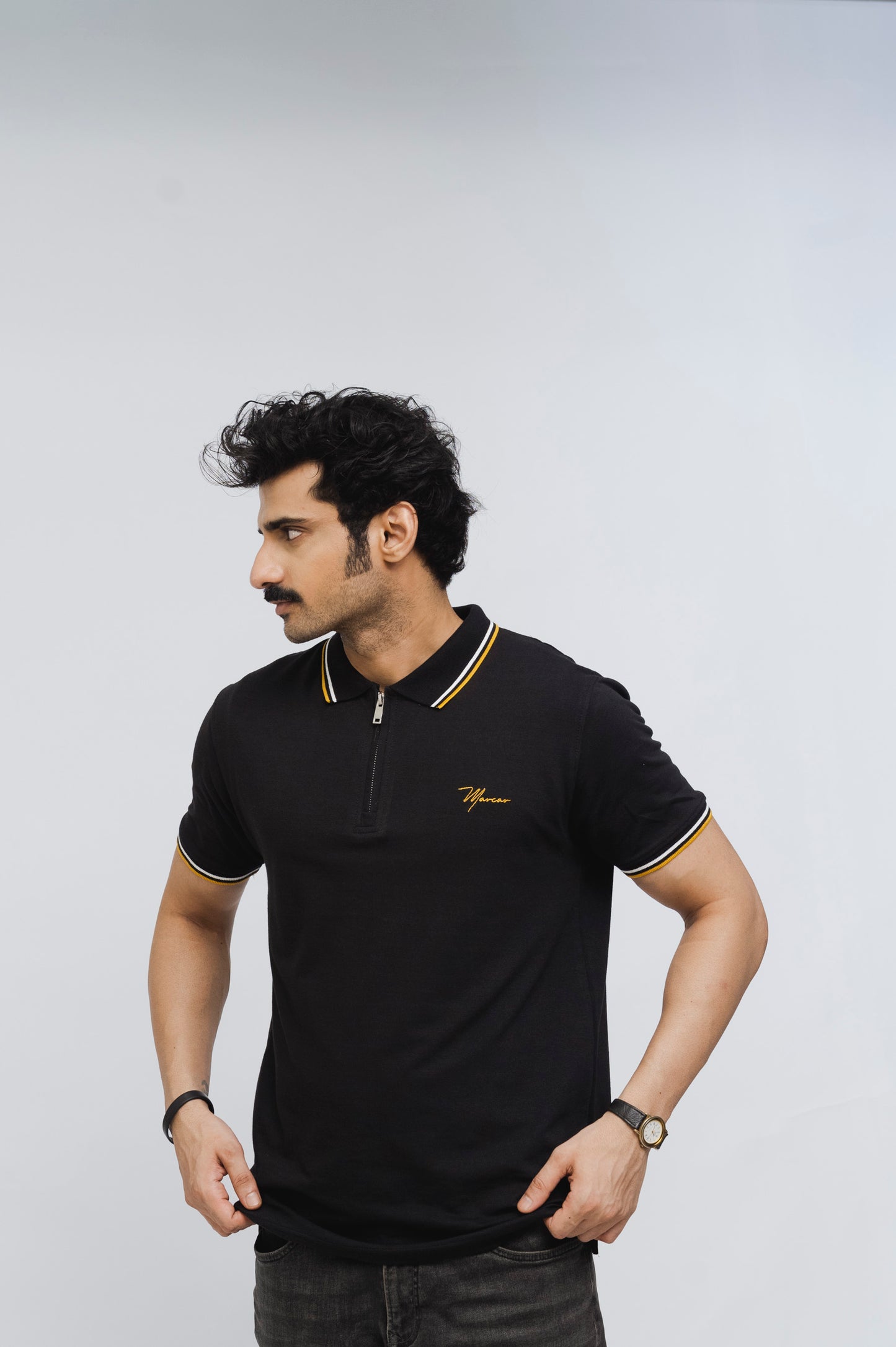 Marcar Signature Stretch Zip Polo (Black)