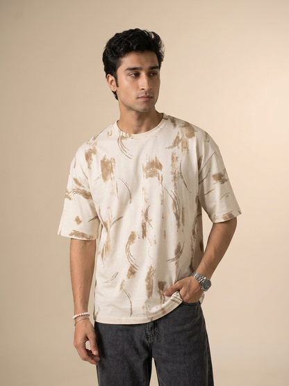 Marcar CloudLuxe Abstract Brush Oversized Tee (Ivory Sand)