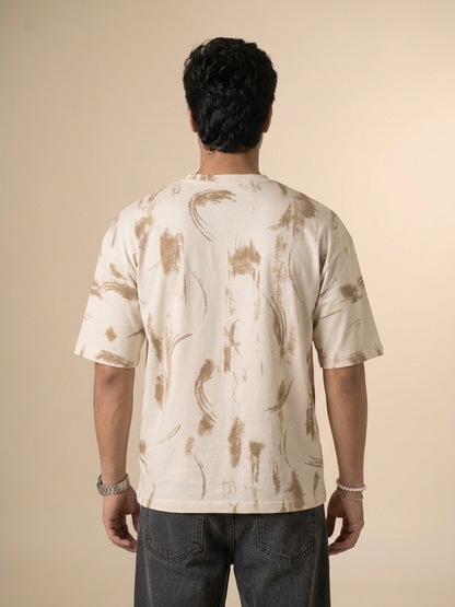 Marcar CloudLuxe Abstract Brush Oversized Tee (Ivory Sand)