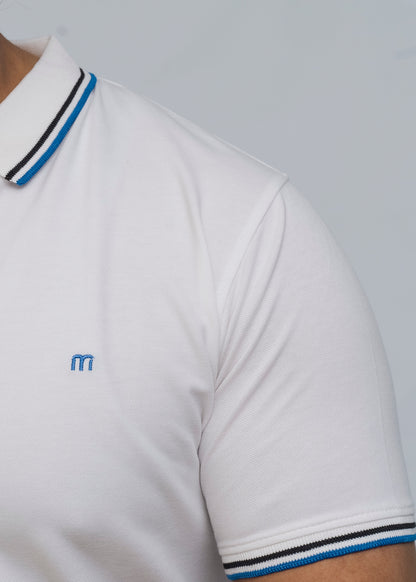 M Emblem Stretch Polo Tipping Collar (White)
