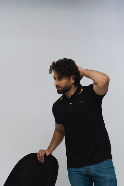 M Emblem Stretch Polo Tipping Collar (Black)