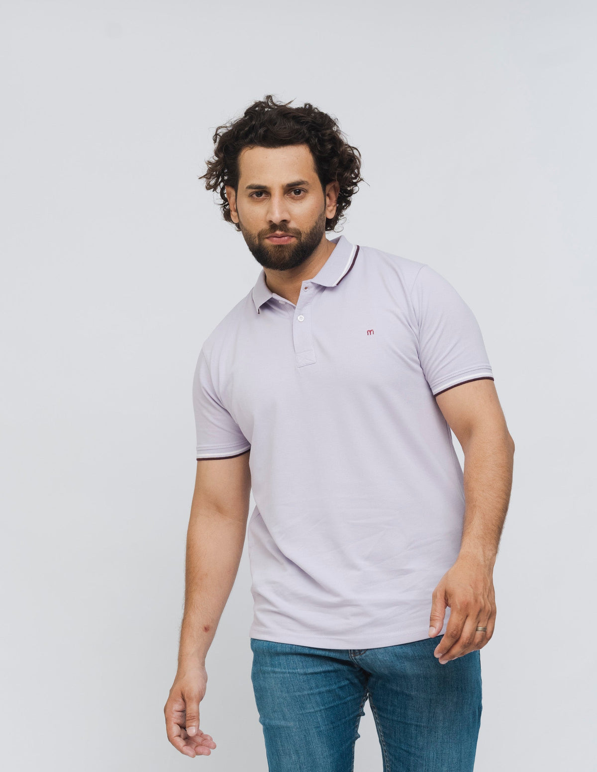 M Emblem Stretch Polo Tipping Collar (Lilac)