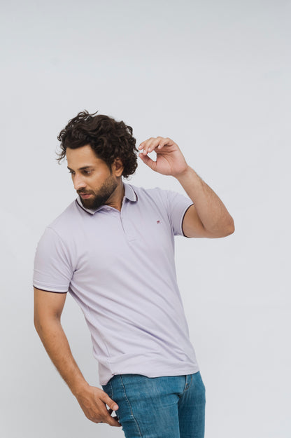 M Emblem Stretch Polo Tipping Collar (Lilac)