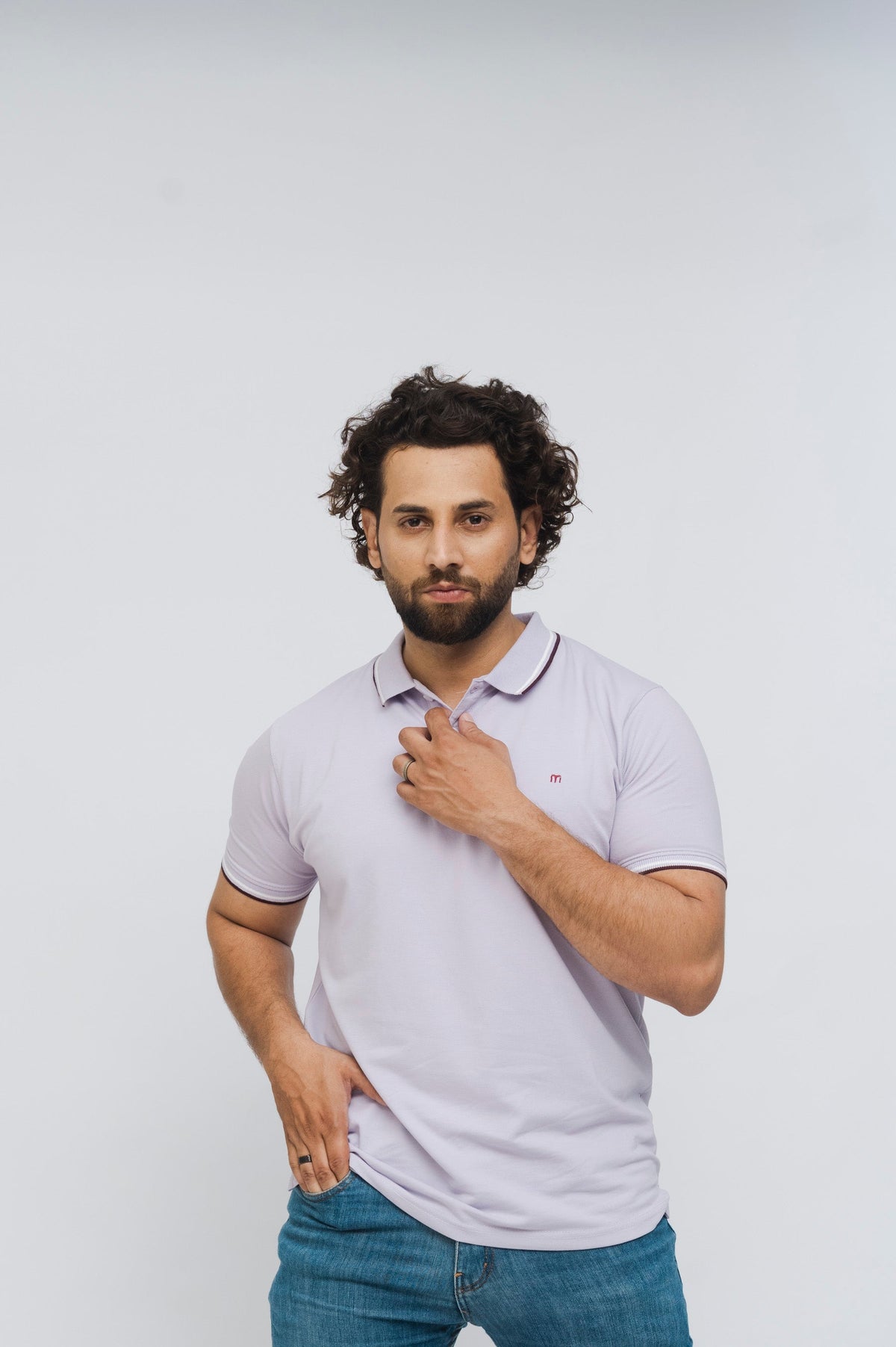 M Emblem Stretch Polo Tipping Collar (Lilac)