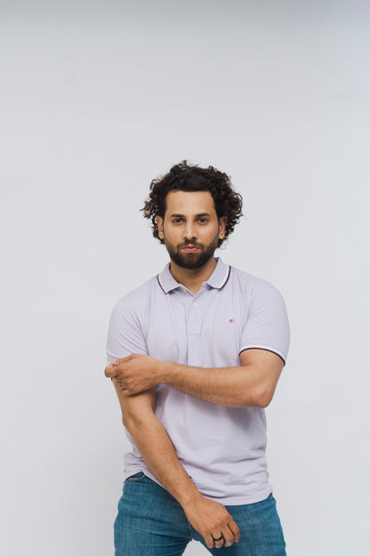M Emblem Stretch Polo Tipping Collar (Lilac)