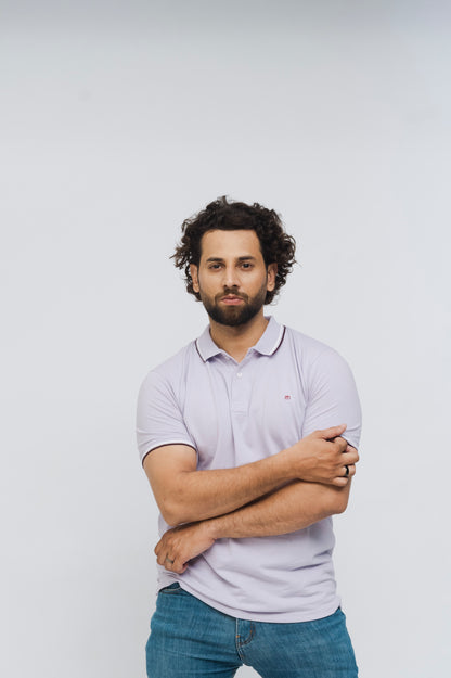 M Emblem Stretch Polo Tipping Collar (Lilac)