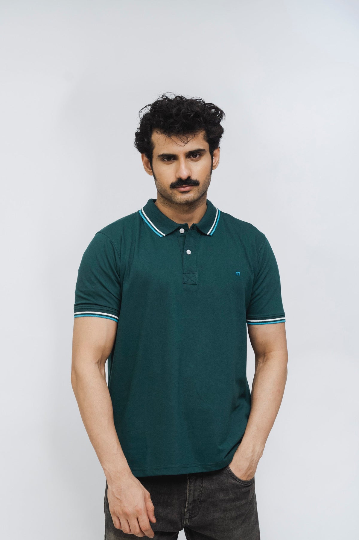 M Emblem Stretch Polo Tipping Collar (Green)